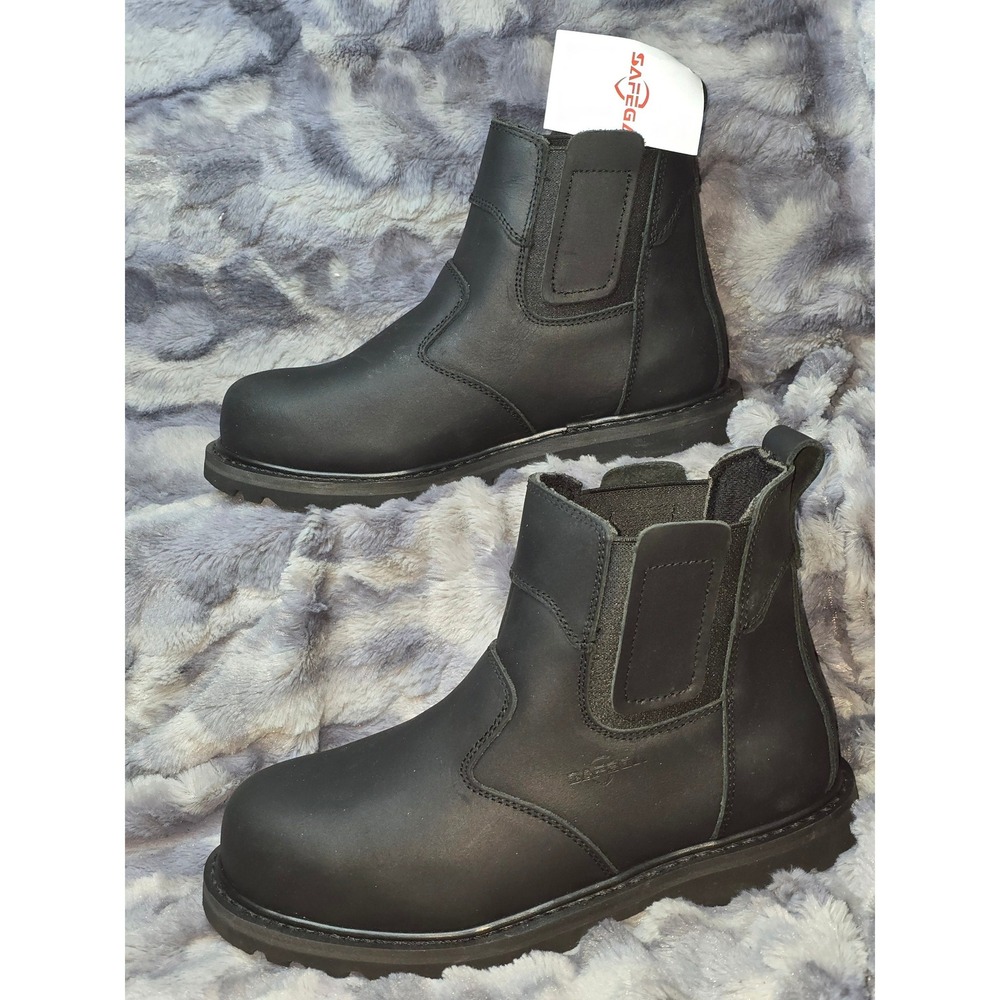 NWT Safega Mens Black Leather Chelsea Boots Safety‎ Toe Slip Resistant Size 10